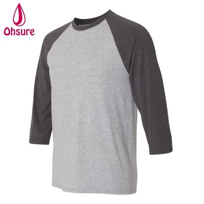 Camisa de treino de manga de três quartos Tops de algodão Casual Tees O-Neck Homens T-Shirt de duas cores Patchwork Sport T-Shirt