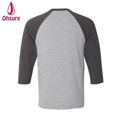 Camisa de treino de manga de três quartos Tops de algodão Casual Tees O-Neck Homens T-Shirt de duas cores Patchwork Sport T-Shirt