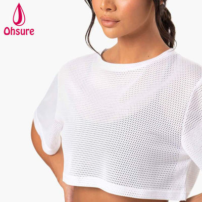 Logotipo personalizado camiseta casual de malha de espandêx tecido de tripulação pescoço roupas femininas ginásio de mulheres camisas de aquecimento de mulheres