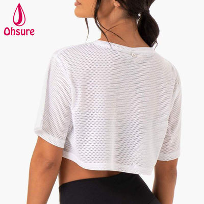 Logotipo personalizado camiseta casual de malha de espandêx tecido de tripulação pescoço roupas femininas ginásio de mulheres camisas de aquecimento de mulheres