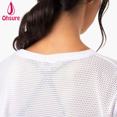 Logotipo personalizado camiseta casual de malha de espandêx tecido de tripulação pescoço roupas femininas ginásio de mulheres camisas de aquecimento de mulheres