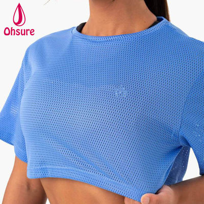 Logotipo personalizado camiseta casual de malha de espandêx tecido de tripulação pescoço roupas femininas ginásio de mulheres camisas de aquecimento de mulheres