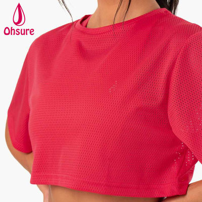 Logotipo personalizado camiseta casual de malha de espandêx tecido de tripulação pescoço roupas femininas ginásio de mulheres camisas de aquecimento de mulheres