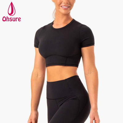 2 peças Tops Camiseta justa Mulheres Fitness Ginásio Yoga Cropped Mulheres Tshirt Atacado Logotipo Personalizado Macio Secagem Rápida Esportes 50-100 peças