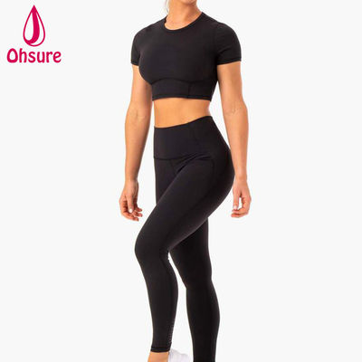 2 peças Tops Camiseta justa Mulheres Fitness Ginásio Yoga Cropped Mulheres Tshirt Atacado Logotipo Personalizado Macio Secagem Rápida Esportes 50-100 peças