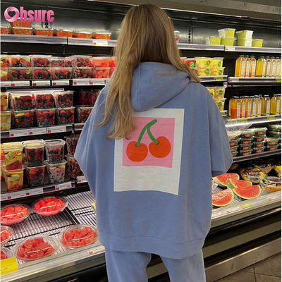 Moletom com capuz de algodão felpudo oversized com logotipo personalizado da OEM Sportswear, pulôver em branco com bolso, moletom feminino