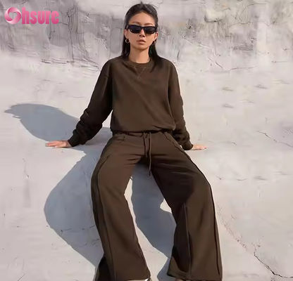 Novos Casual Sport Gym Jogger Jogging Solid Color Outono Inverno Camisa e Calça Calças de duas peças Trajes para mulheres