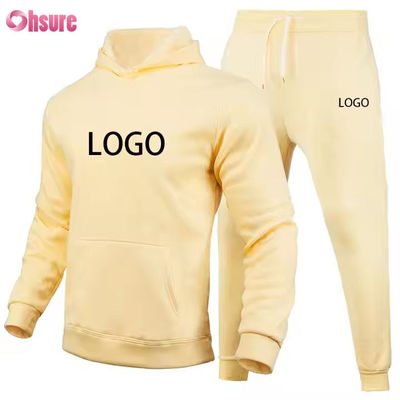 Homens personalizados Hoodies e Jogger Sets Logotipo sólido Brown Sweatsuit Unisex algodão solto com nervuras Traje Unisex