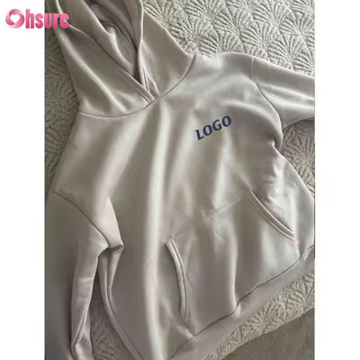 F240140 Conjuntos Curtos Personalizados Conjunto de Duas Peças Feminino Moletom com Capuz Liso Manga Longa e Conjunto de Shorts de Ginástica Roupas de Primavera para Mulheres