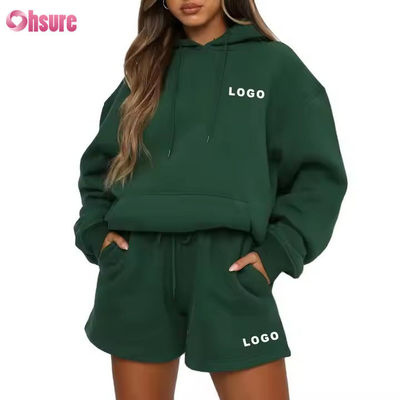 Venda por atacado Feminino Suéter de Grande Tamanho e Camisola de Capuz Conjunto de 2 Peças Camisola de Capuz Tração Traje Logotipo personalizado