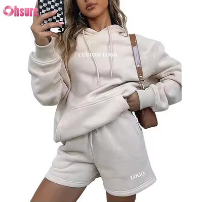 Venda por atacado Feminino Suéter de Grande Tamanho e Camisola de Capuz Conjunto de 2 Peças Camisola de Capuz Tração Traje Logotipo personalizado