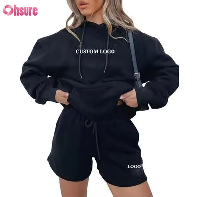 Venda por atacado Feminino Suéter de Grande Tamanho e Camisola de Capuz Conjunto de 2 Peças Camisola de Capuz Tração Traje Logotipo personalizado