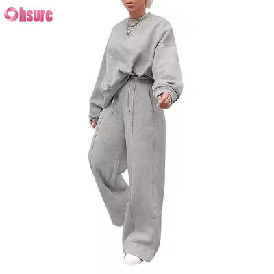 Custom Plus Size Casual Wear Fashion 2 Piece Set Jogger Sweatshirt Pantalões largos Flared Sweatsuit para mulheres
