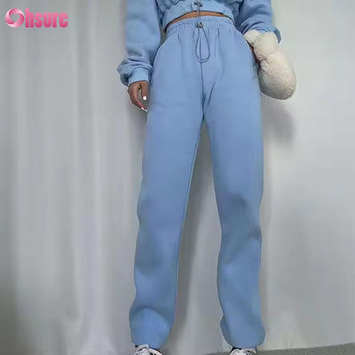Conjunto de calças de moletom e moletons de algodão fleece de alta qualidade OEM, top com capuz cropped para exterior, conjunto de duas peças, roupa feminina