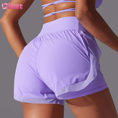 2025 Shorts de corrida femininos de cintura alta respiráveis para fitness Atacado Treino de verão Calças esportivas de corrida Design novo e quente