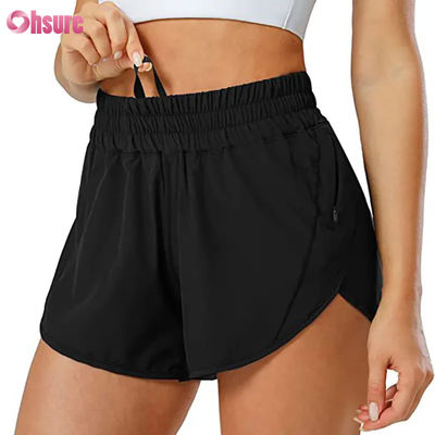 Moda Mulheres Secagem Rápida Desenho de cordas Desenho de calções desportivos com fechadura de bolso Ginásio de fitness calções de yoga