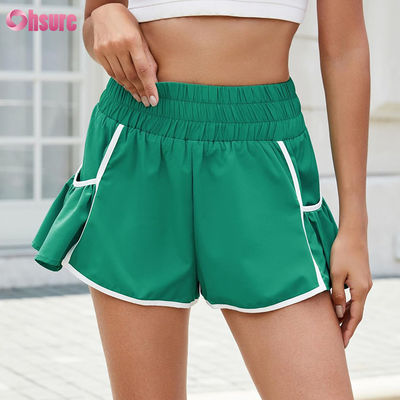Shorts atléticos femininos de cintura alta para corrida, treino, academia, secagem rápida, folgados, com bolsos, cor sólida, shorts de secagem rápida