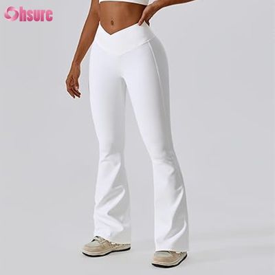 Calças personalizadas Flare Calças de fitness Feminino Leggings Forma V Faixa Calças de yoga