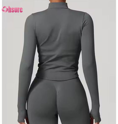 Jaqueta de proteção solar com gola alta e zíper, manga longa, feminina, jaqueta de yoga, moletons para mulheres, tops esportivos justos para fitness ao ar livre