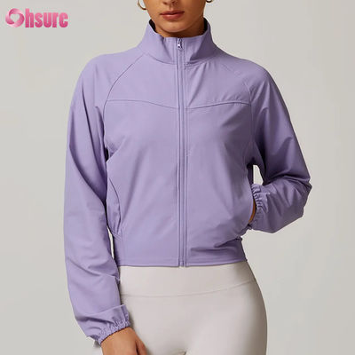 Jaquetas de treino com zíper de alta qualidade para mulheres Fitness personalizado Golas altas à prova de vento Tops de ioga por atacado Malha de inverno Distintivo