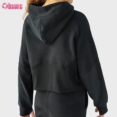 Jaqueta de treino feminina com zíper completo vintage com logotipo personalizado para corrida de inverno, ioga, academia, capuz, orifícios para polegar, forro de tecido de malha
