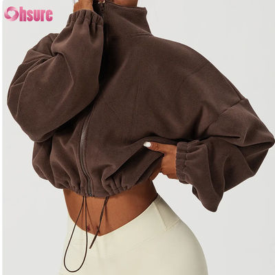 Custom Logo de alta qualidade Suporte Top Hoodie Mulheres Fitness Vestuário Desportivo Outono Manga Longa Velocidade Quente Full Zip Crop Hoodies