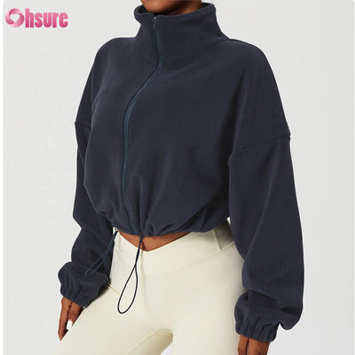 Custom Logo de alta qualidade Suporte Top Hoodie Mulheres Fitness Vestuário Desportivo Outono Manga Longa Velocidade Quente Full Zip Crop Hoodies