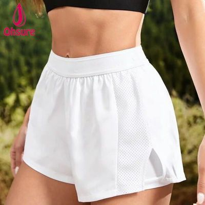 Shorts esportivos de yoga para mulheres, atacado, logotipo personalizado, 93% poliéster, 7% elastano, cintura alta, cintura elástica, 2 em 1, tecido casual, XS-XXL