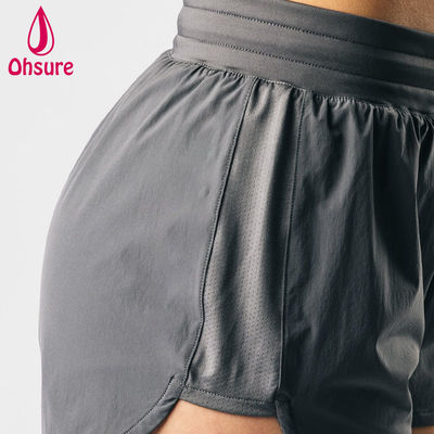 Shorts esportivos atléticos de cintura alta com design de corte alto OEM de alta qualidade Feminino Fitness Ginásio Corrida Yoga Calças Curtas Casuais Tecidas
