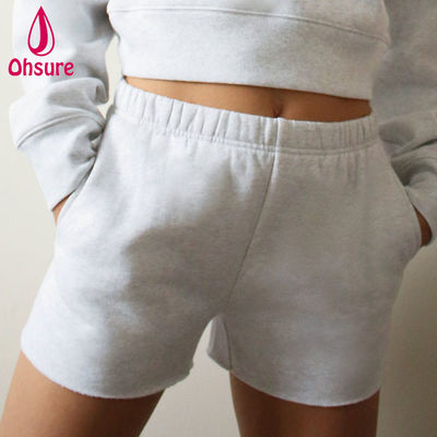 Wholesale Logotipo personalizado Calças curtas de suor de cintura alta Calças curtas de treino de ginástica feminina Calças curtas de treino de ginástica cintura alta bolsos de insemes soltos