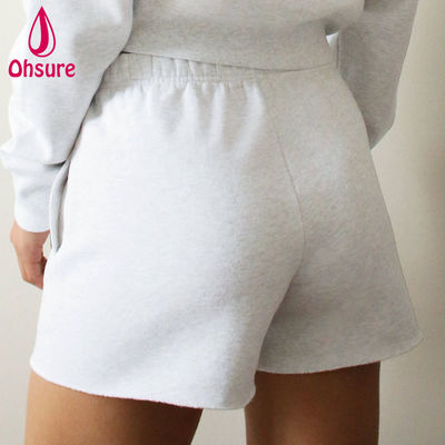 Wholesale Logotipo personalizado Calças curtas de suor de cintura alta Calças curtas de treino de ginástica feminina Calças curtas de treino de ginástica cintura alta bolsos de insemes soltos
