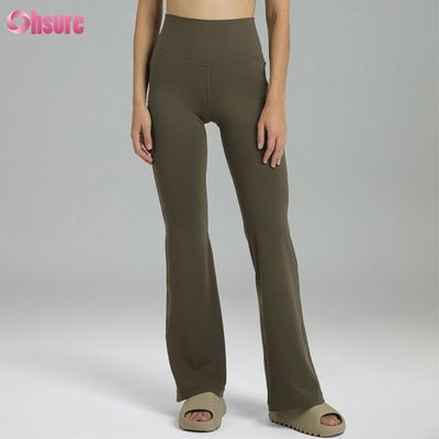 80% nylon, 20% spandex Mistura de 220 gramas Naked Softy Calças de Ginástica Cintura Elástica Leggings Flare para Mulheres