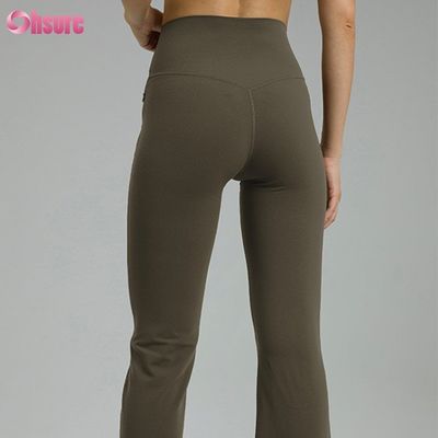 80% nylon, 20% spandex Mistura de 220 gramas Naked Softy Calças de Ginástica Cintura Elástica Leggings Flare para Mulheres