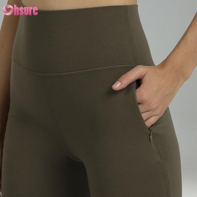 80% nylon, 20% spandex Mistura de 220 gramas Naked Softy Calças de Ginástica Cintura Elástica Leggings Flare para Mulheres