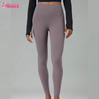 Calças de ginástica de tecido ecológico misto de nylon reciclado e spandex, leggings de treino para mulheres
