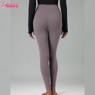 Calças de ginástica de tecido ecológico misto de nylon reciclado e spandex, leggings de treino para mulheres