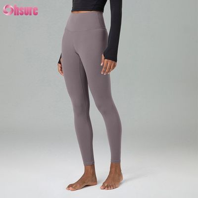 Calças de ginástica de tecido ecológico misto de nylon reciclado e spandex, leggings de treino para mulheres