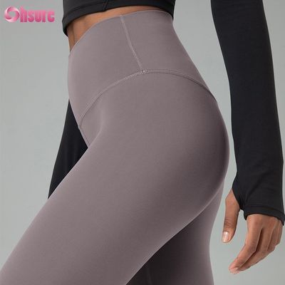 Calças de ginástica de tecido ecológico misto de nylon reciclado e spandex, leggings de treino para mulheres
