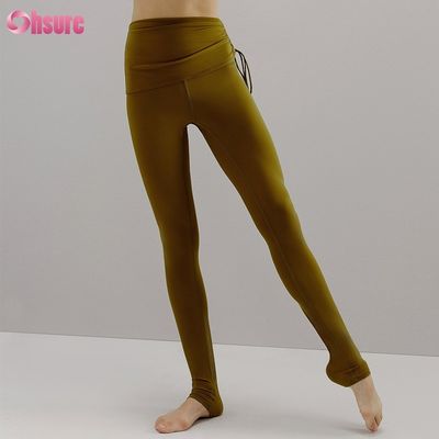 Calças de ginástica mistas de nylon e spandex reciclado Leggings de treino com cordão ajustável para mulheres 1 peça completa Yoga de cintura alta Roupa de ioga comprimento total