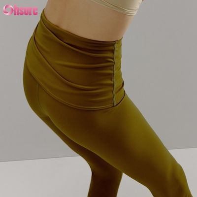 Calças de ginástica mistas de nylon e spandex reciclado Leggings de treino com cordão ajustável para mulheres 1 peça completa Yoga de cintura alta Roupa de ioga comprimento total