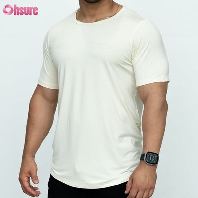 Camiseta com bainha curva em branco personalizada 95% bambu 5% elastano Personalizar Camisetas masculinas estampadas