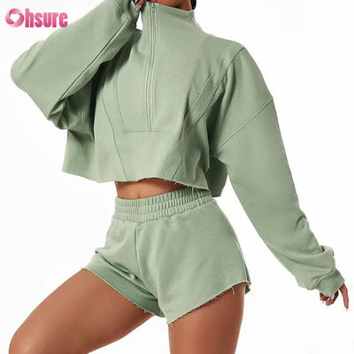 2024 Nova Moda Alta Qualidade Custom Hoodie Desportivo Feminino Solto Set Manga Longa Zipper Stand Sweatshirts para Inverno