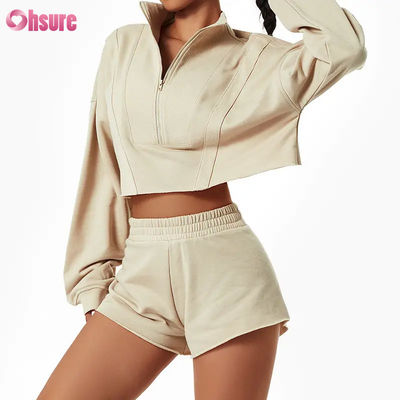 2024 Nova Moda Alta Qualidade Custom Hoodie Desportivo Feminino Solto Set Manga Longa Zipper Stand Sweatshirts para Inverno