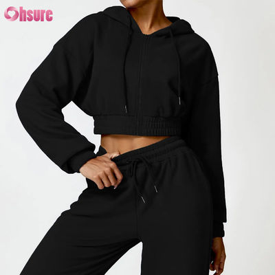 2025 NOVA Moda Alta Qualidade Poliéster / Algodão Hoodie Jaqueta Com Zipper Hood Design de Manga Longa Solta Para Ginásio Deportes Fitness