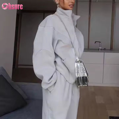 Conjunto de Moletom Feminino Personalizado com Capuz e Zíper de Duas Peças e Conjunto de Calças de Moletom Esportivo Casual de 2 Peças Feminino com Capuz Oversized