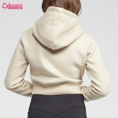 Camisa simples personalizada mulheres Hoodies Impressão Pesos pesados Top cortado de algodão Casual Curto Inverno Impressão Padrão de tricô Capuzado