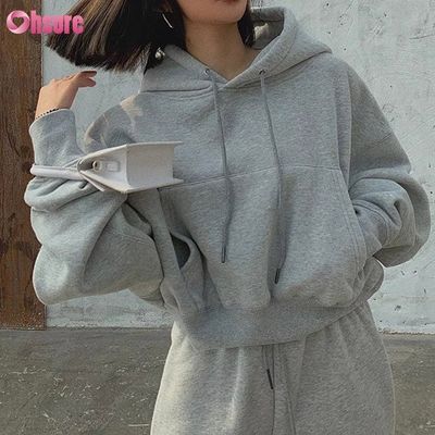 Imprimir Hoodies de Algodão Pesado para Mulheres Logotipo Personalizado Moletom Liso Gola Alta com Zíper Top Curto