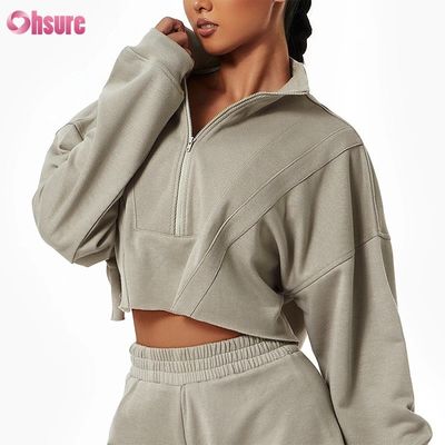 Logotipo Personalizado Moletom Liso Personalizado Mulheres Hoodies Estampados Algodão Pesado Conjuntos Curtos Casuais Mulheres Duas Peças Inverno Tricotado
