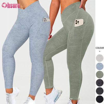 Leggings de ioga com cintura em V para mulheres, treino, levantamento de bumbum, calças de ioga, esportes, fitness, leggings de ioga com bolso