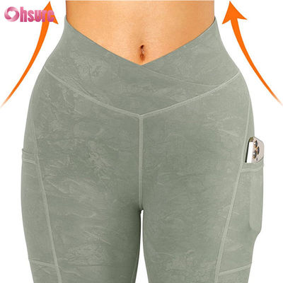 Leggings de ioga com cintura em V para mulheres, treino, levantamento de bumbum, calças de ioga, esportes, fitness, leggings de ioga com bolso
